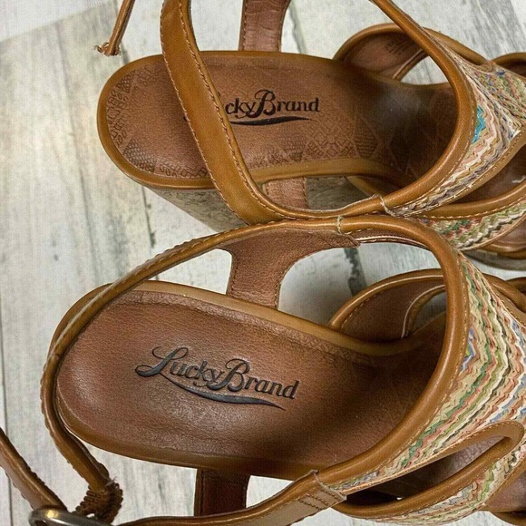 Lucky Brand Wedge Sandal Womens 7M 37 Multicolor Boho Weave - Picture 6 of 7